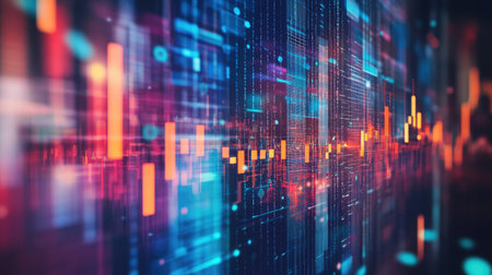Explore an abstract visualization representing capital flow dynamics, featuring vibrant colors and digital patterns to illustrate financial trends and market movement.の素材