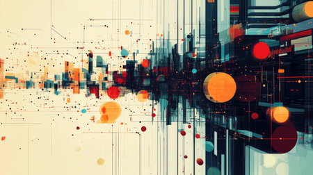 This captivating abstract visualization represents the dynamics of capital flow in a modern, digital context, showcasing vibrant colors and intricate patterns.の素材