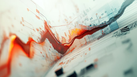 This intricate 3D representation illustrates stock market trends using vibrant colors and dynamic patterns, ideal for financial analysis and technology themes.の素材