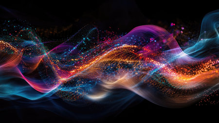 This abstract image showcases swirling colors and dynamic patterns, symbolizing the vibrant nature of data analytics in a visually striking manner. Perfect for technology-related themes.の素材