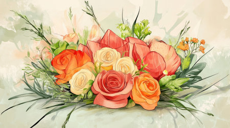 A stunning floral arrangement featuring assorted beautiful roses in vibrant colors, perfect for decoration, celebrations, or art inspiration.の素材