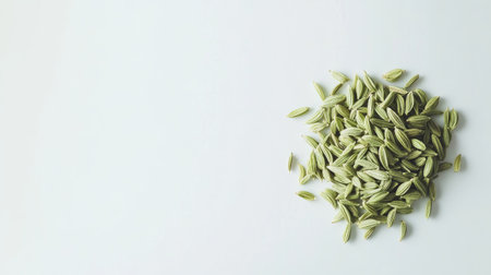 A fresh pile of green fennel displayed on a clean minimalist background, perfect for food photography, healthy meal planning, and organic cooking inspiration.の素材