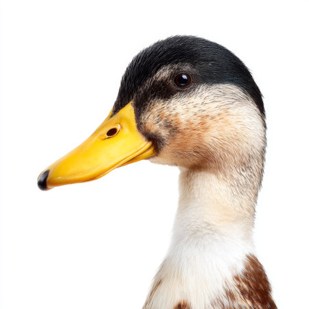 This captivating close-up image of a duck showcases its vibrant colors and intricate feather details in natural light, emphasizing nature's beauty.の素材