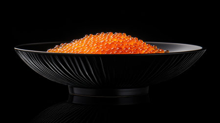 A traditional black bowl filled with fresh salmon, showcasing vibrant textures and colors for an elegant culinary presentation, perfect for gourmet dining.の素材