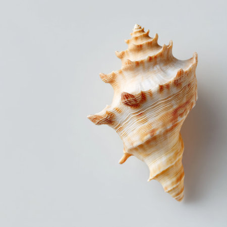This image features a beautifully detailed seashell against a neutral background, highlighting its unique patterns and colors. Ideal for nature and ocean-themed projects.の素材