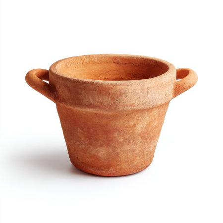 A charming rustic clay pot featuring two handles, perfect for home decor and gardening. Enhance your space with its natural earthy tones.の素材