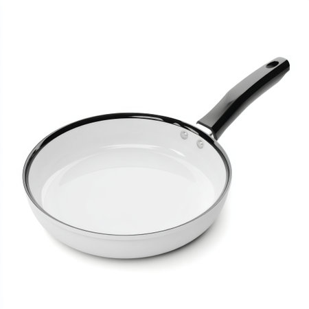 This elegant non-stick white frying pan features a sturdy black handle, designed for efficient cooking and easy cleaning in any kitchen setting.の素材