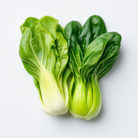 This image features fresh bok choy with vibrant green leaves and crisp white stems, perfect for healthy recipes, side dishes, and culinary creations.の素材