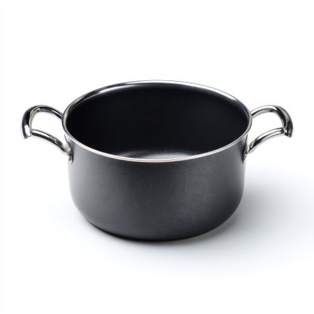 A sophisticated black cooking pot featuring silver handles, designed for versatility in culinary tasks. Ideal for simmering, boiling, or frying delicious meals.の素材