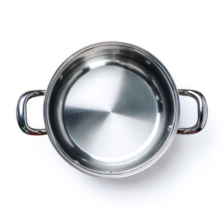 A high-quality stainless steel cooking pot featuring dual handles and an empty interior. Ideal for various culinary tasks in modern kitchens.の素材