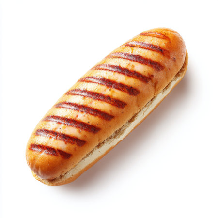 A beautifully baked bread roll displaying a golden brown crust with savory grilled stripes, perfect for enhancing meals or serving as a delightful snack.の素材