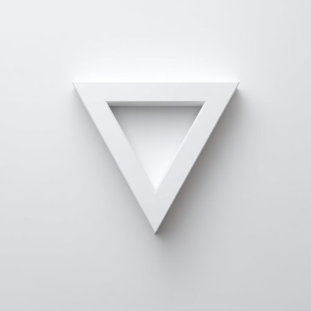 A striking minimalistic triangle shape in white, set against a softly illuminated background. Ideal for creative projects, showcasing simplicity and elegance.の素材
