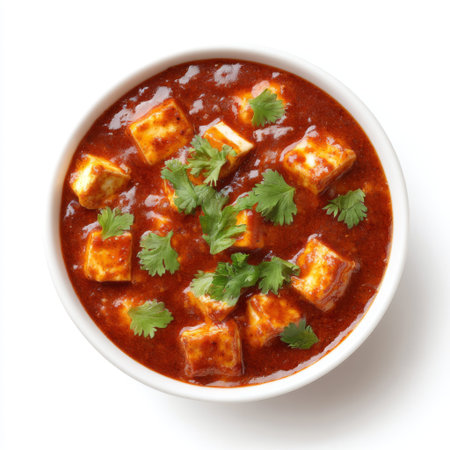 This delicious paneer dish showcases rich tomato curry enhanced with fresh coriander, perfect for vegetarian meals and culinary delights at home.の素材