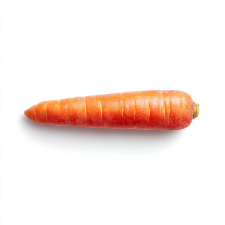 This image showcases a single fresh orange carrot on a clean white background, highlighting its natural shape and vibrant color, ideal for healthy eating themes.の素材