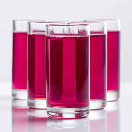 A collection of vibrant pink drinks served in clear glasses, creating a lively and inviting atmosphere. Ideal for parties and events, this image showcases refreshing beverages that can quench your thirst and elevate any occasion.の素材