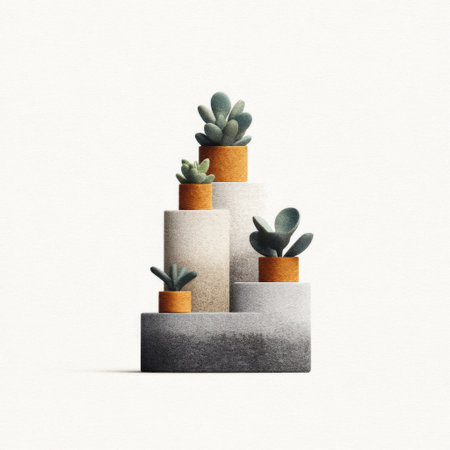 A beautiful display of succulents in textured pots showcases modern design and vibrant greenery, perfect for enhancing any contemporary interior space.の素材