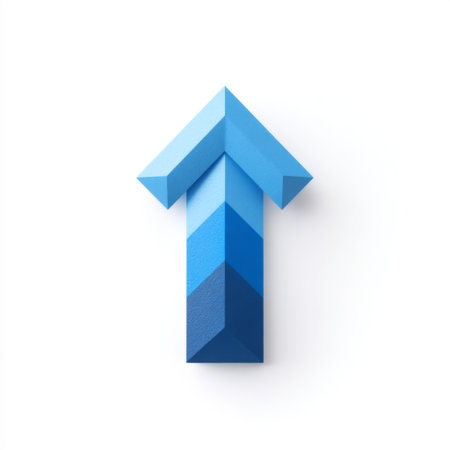 This 3D blue arrow design signifies growth and progress, reflecting modern aesthetics and creativity. Ideal for business and innovation themes.の素材
