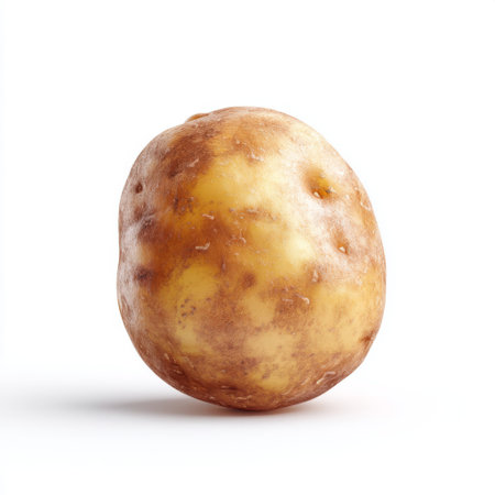 A single fresh raw potato, showcasing its unique texture and earthy color, perfect for use in culinary contexts, cooking recipes, and healthy meals.の素材