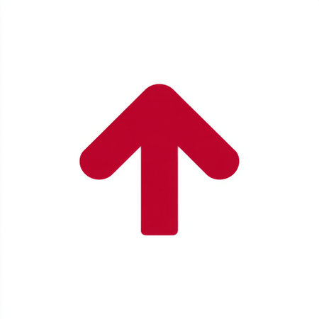 This image features a bold red up arrow icon, symbolizing direction and growth. Ideal for use in graphics, websites, and design projects, it conveys movement and positive progress.の素材