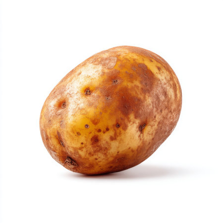 A fresh raw potato showcasing its earthy brown skin and unique shape. Ideal for healthy cooking, meal preparation, and nutritious diets.の素材