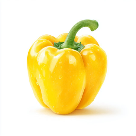 This image showcases a bright yellow bell pepper on a clean white background, ideal for use in culinary arts, healthy eating, and vibrant food photography.の素材
