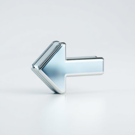 A shiny metallic arrow pointing left on a minimalistic background, perfect for use in directional signage and navigation graphics, conveying movement.の素材