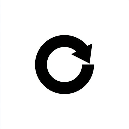 This image features a modern black refresh symbol icon, ideal for representing reload or update actions within digital applications and interfaces.の素材