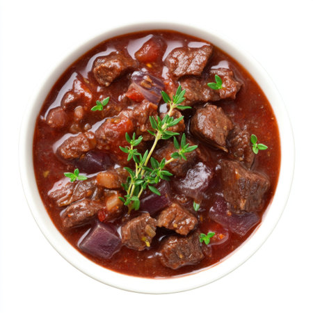 This mouthwatering beef stew features tender chunks of meat simmered with fresh vegetables and herbs, creating a comforting dish perfect for any meal.の素材