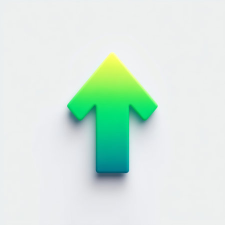 This vibrant green arrow icon symbolizes upward direction and positivity, perfect for applications in UI design or as an element in signage.の素材