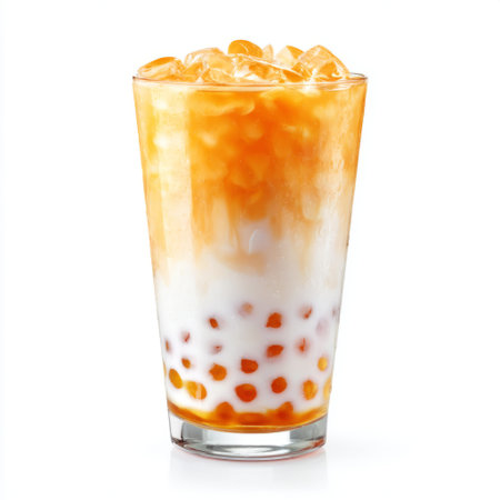 This vibrant ice cold drink features layers of creamy milk and colorful tapioca pearls, making it a delightful choice for summer refreshment and enjoyment.の素材