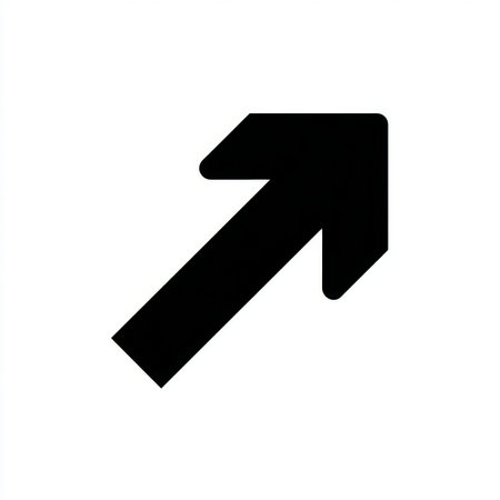 A black arrow icon design featuring a clear upward and rightward direction on a white background, perfect for guiding visual communication.の素材