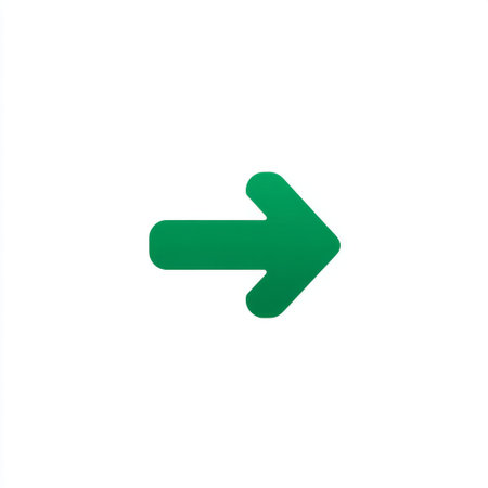 A simple green arrow symbol pointing to the right, perfect for illustrating guidance, navigation, or directional concepts in various design projects.の素材