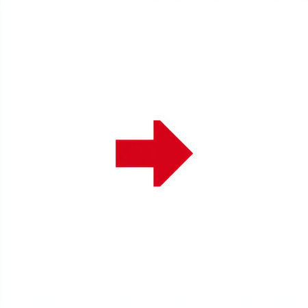 A bold red arrow pointing to the right against a plain white background, ideal for conveying direction, guidance, or movement in various applications.の素材