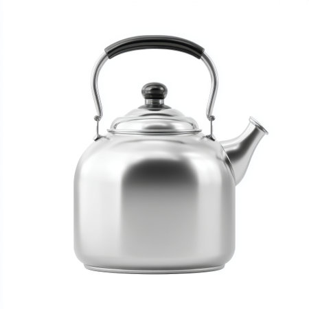 A beautifully designed stainless steel teapot with a sleek, shiny finish and an ergonomic handle, perfect for brewing tea or serving guests in style.の素材