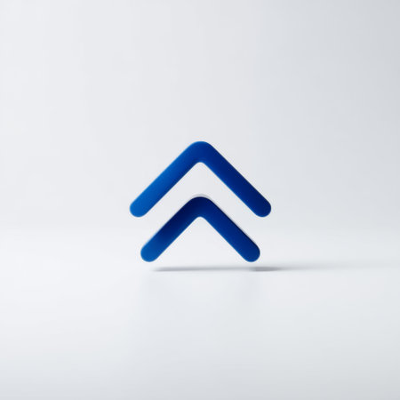 This image features a simple blue upward arrow symbol, representing growth and success. The minimalist design emphasizes clarity and progression, suitable for various business and creative projects.の素材