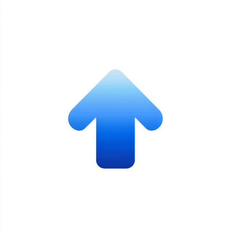 A sleek blue arrow icon pointing upward on a clean white background, ideal for navigation and user interface applications, symbolizing direction and positive movement.の素材