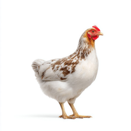 Captivating portrait of a chicken showcasing its distinct feather patterns and vibrant colors. Perfect for agricultural, culinary, or nature-themed projects.の素材