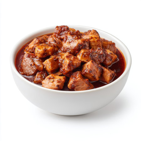 This image showcases tender chunks of meat stewed in a rich and spicy sauce, perfect for heartwarming meals and culinary inspiration.の素材