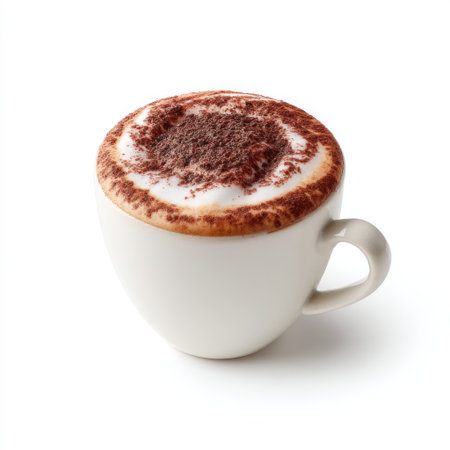 A beautifully crafted cappuccino featuring a smooth layer of milk foam generously sprinkled with cocoa powder. Ideal for coffee enthusiasts and cafの素材