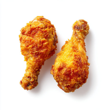 Enjoy a delightful serving of crispy golden fried chicken drumsticks, perfect for satisfying hunger and sharing during social gatherings or meals.の素材