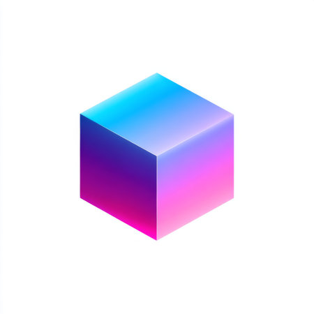 This vibrant 3D geometric cube features smooth gradient colors, perfect for modern design projects. Its striking hues symbolize creativity and innovation.の素材