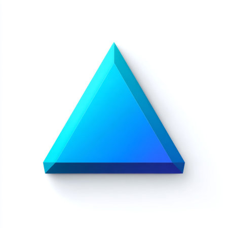 A vibrant blue triangular prism showcases a modern geometric form, perfect for use in design projects, illustrations, or artistic presentations.の素材