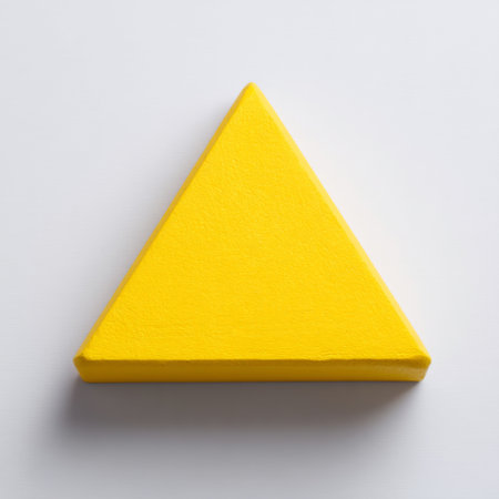 This image features a bright yellow triangle shape resting on a clean surface, perfect for creative and modern design projects that emphasize minimalism and geometric aesthetics.の素材