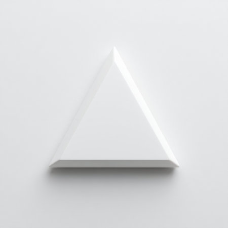 This image features a minimalist white triangle shape set against a clean background, ideal for modern design concepts and creative projects.の素材
