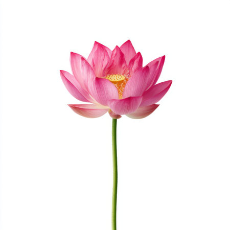 A stunning pink lotus flower stands tall with its delicate petals and elegant shape, symbolizing beauty and tranquility in natureの素材