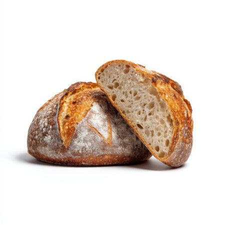 Discover the beauty of freshly baked artisan bread loaves showcasing a crispy crust and soft, airy interior. Perfect for culinary creations.の素材