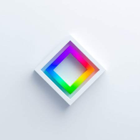 This image showcases a colorful geometric shape with a minimalist design set against a clean white background, ideal for various creative projects.の素材