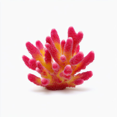 A striking coral formation showcasing bright pink and yellow hues, set in an underwater tropical marine habitat. Perfect for environmental and nature themes.の素材