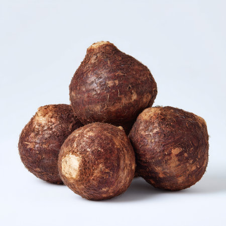 A close-up view of brown root vegetables, emphasizing their earthy texture and natural appearance, ideal for culinary or agricultural themes.の素材