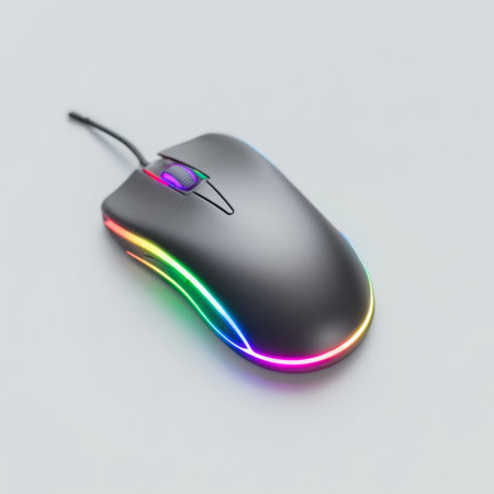 Exciting black gaming mouse featuring vibrant RGB lighting. Its ergonomic shape ensures comfort during extended use, enhancing your gaming and work experience.の素材